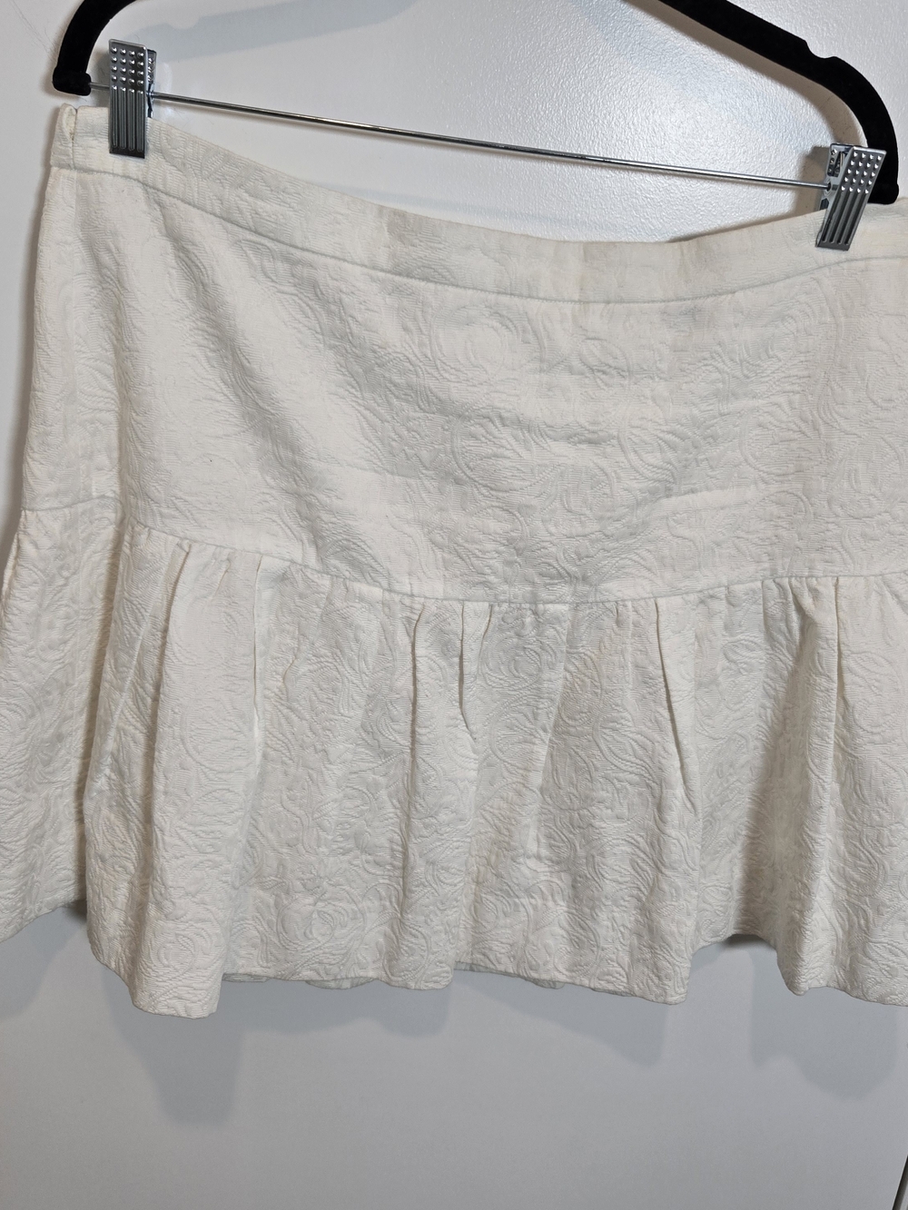 J. Crew Cream Textured Ruffle-Hem Skirt